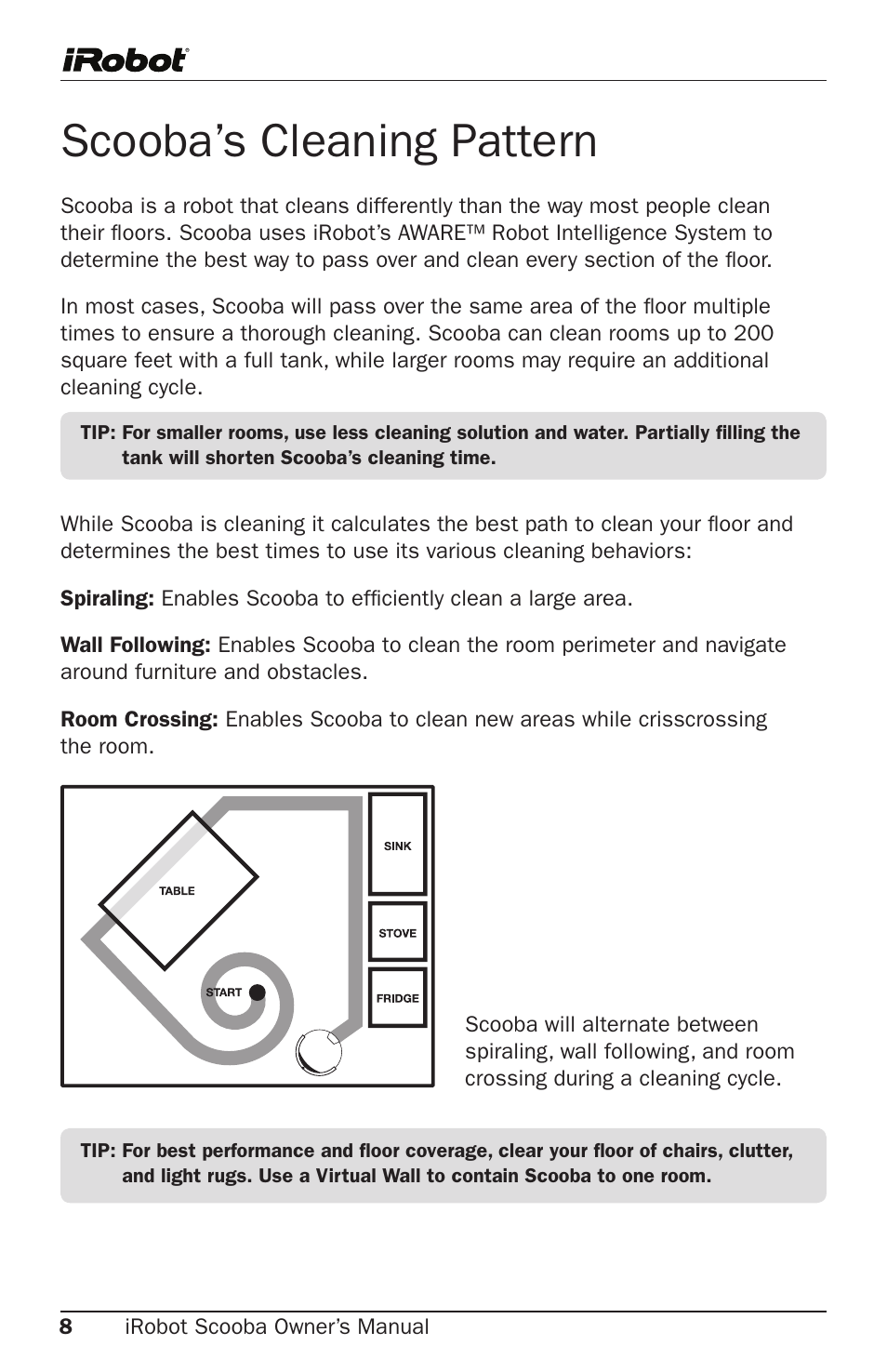 Scooba’s cleaning pattern | iRobot 5800 User Manual | Page 8 / 30