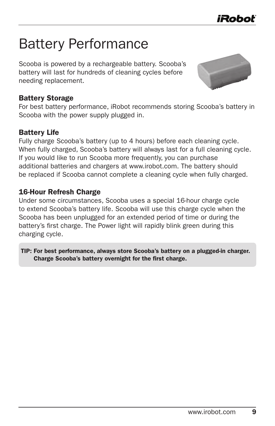 Battery performance | iRobot 5800 User Manual | Page 9 / 30