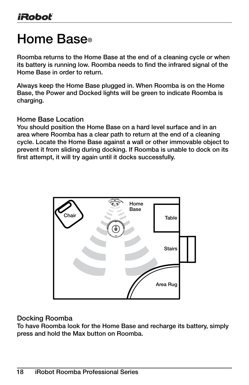 Home base | iRobot Roomba Professional Series User Manual | Page 18 / 27