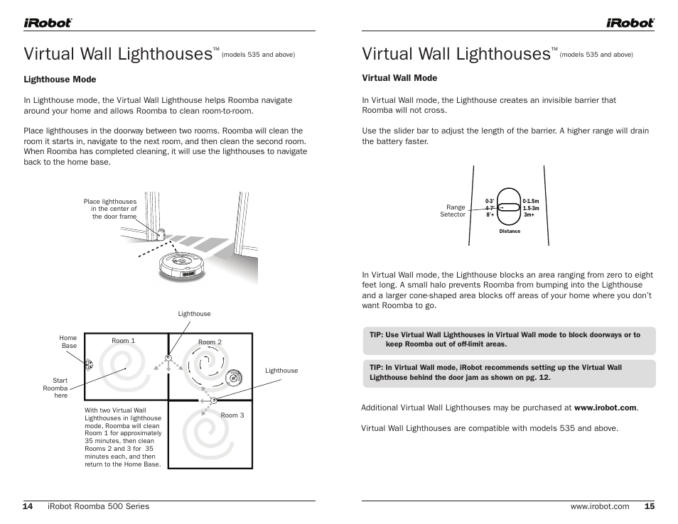 Virtual wall lighthouses | iRobot 500 User Manual | Page 8 / 14