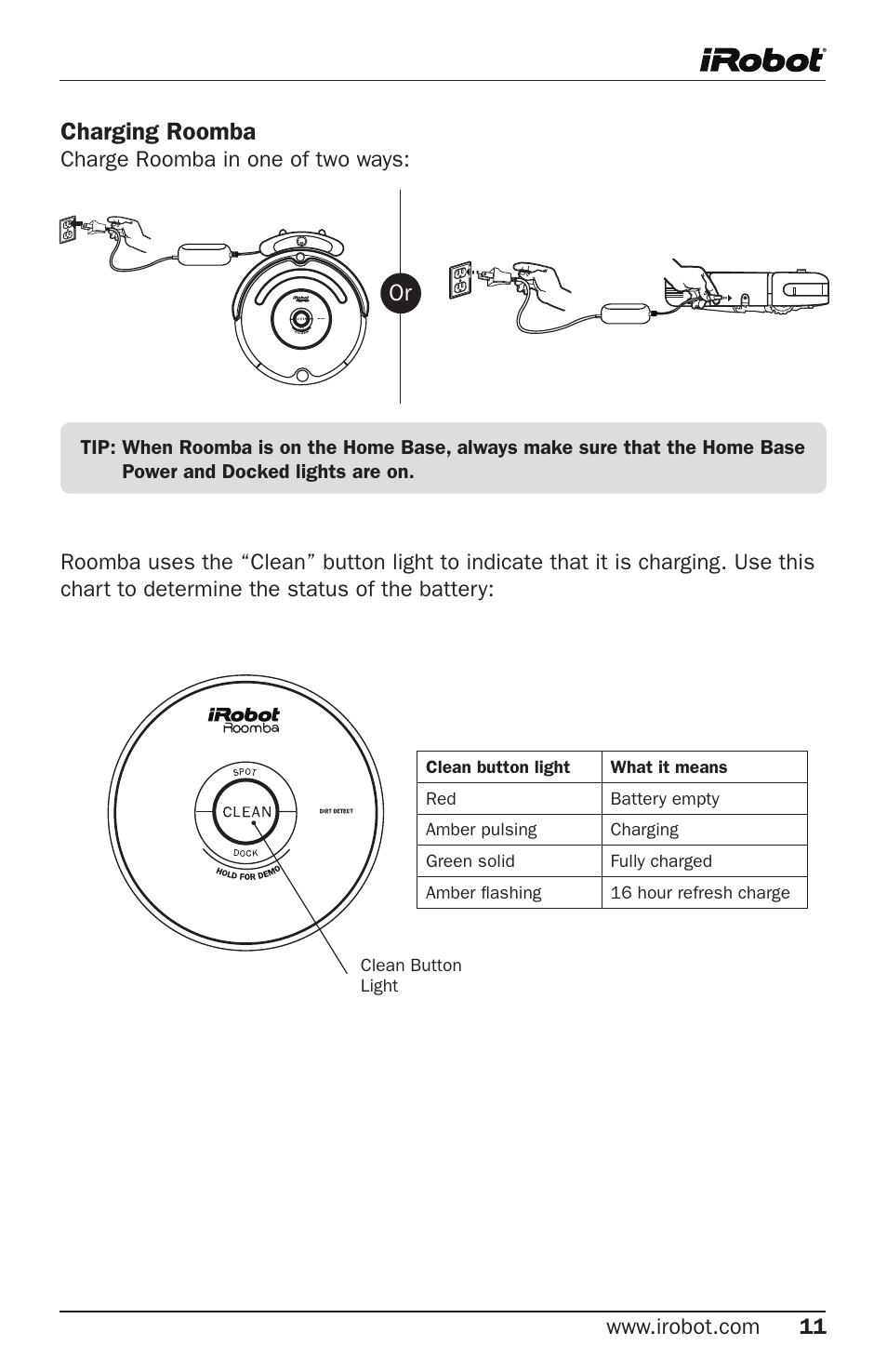 Charging roomba | iRobot Roomba 500 Series User Manual | Page 11 / 28