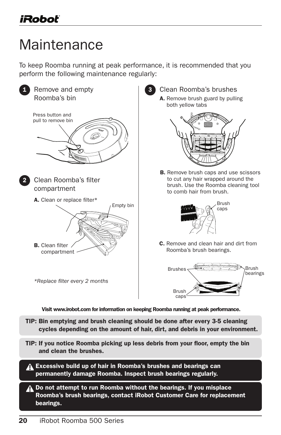 Maintenance | iRobot Roomba 500 Series User Manual | Page 20 / 28