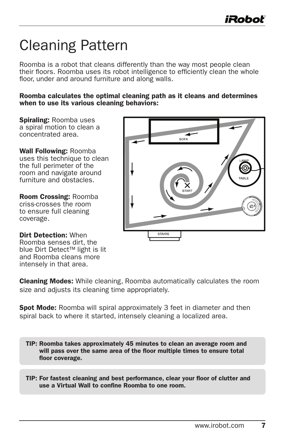 Cleaning pattern | iRobot Roomba 500 Series User Manual | Page 7 / 28