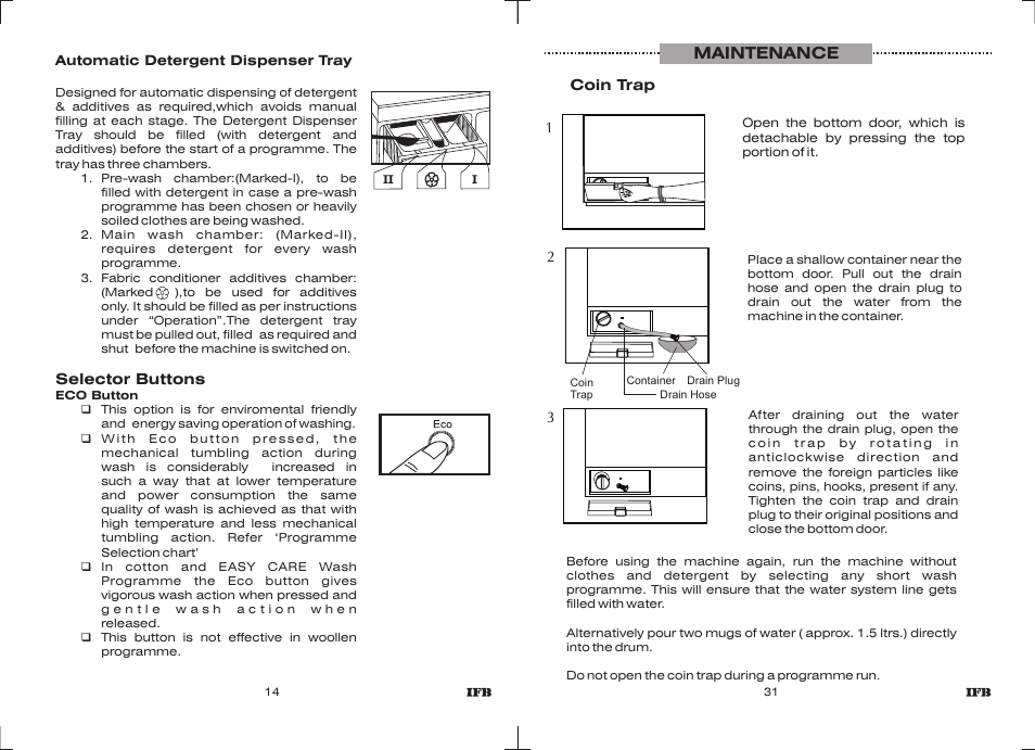 Maintenance | IFB Appliances Elite 5 KG User Manual | Page 13 / 22