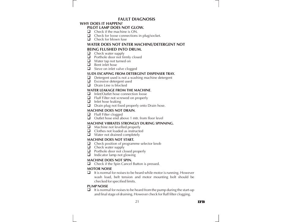 IFB Appliances SENORITA PLUS User Manual | Page 22 / 27