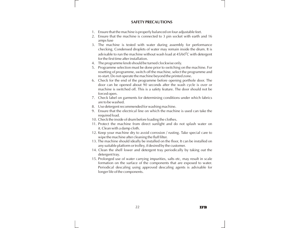 IFB Appliances SENORITA PLUS User Manual | Page 23 / 27