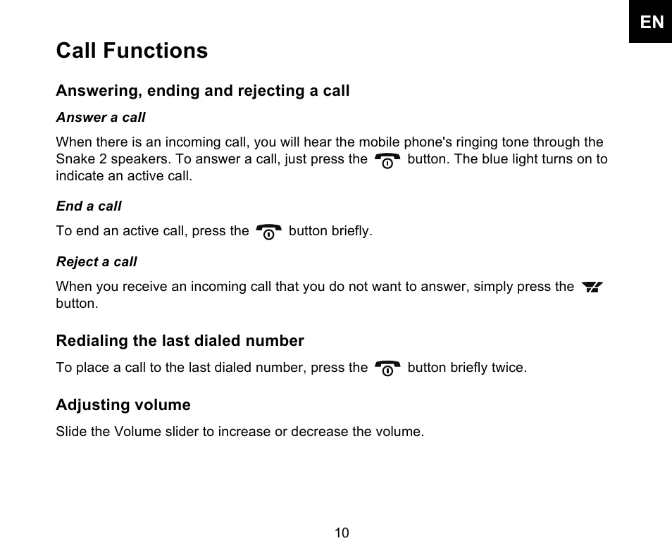 Call functions | Iqua Snake 2 User Manual | Page 11 / 20