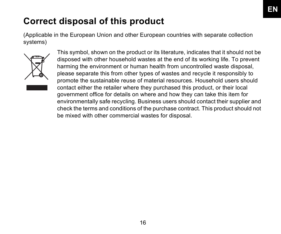 Correct disposal of this product | Iqua Snake 2 User Manual | Page 17 / 20