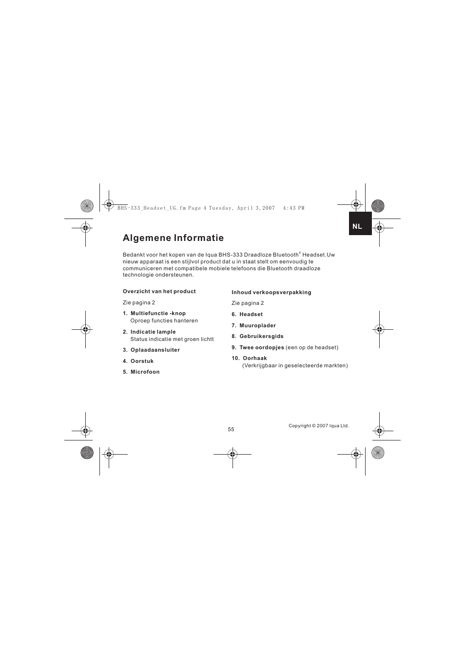 Algemene informatie | Iqua Bluetooth BHS-333 User Manual | Page 55 / 128