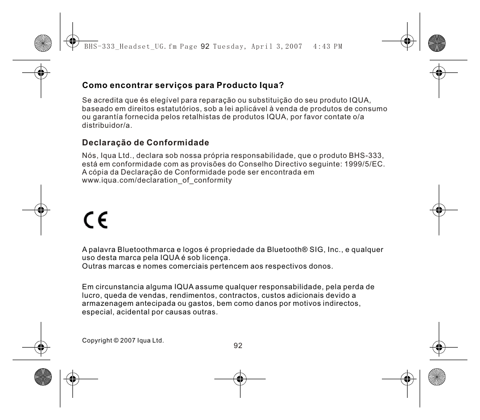 Iqua Bluetooth BHS-333 User Manual | Page 92 / 128