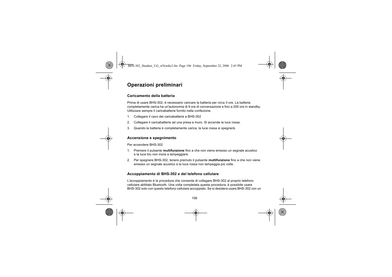 Operazioni preliminari | Iqua BHS-302 User Manual | Page 106 / 148