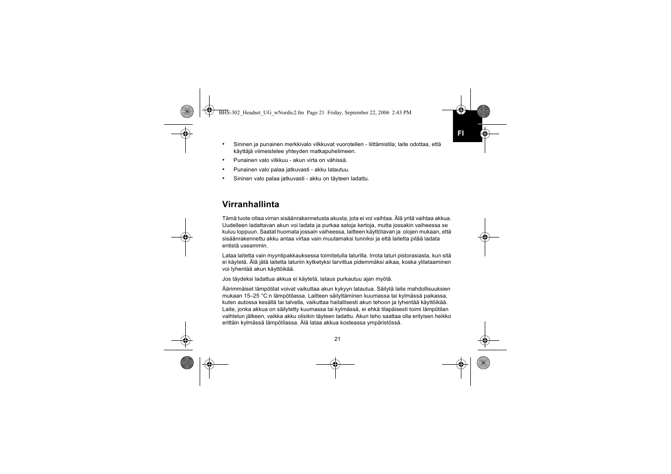 Virranhallinta | Iqua BHS-302 User Manual | Page 21 / 148