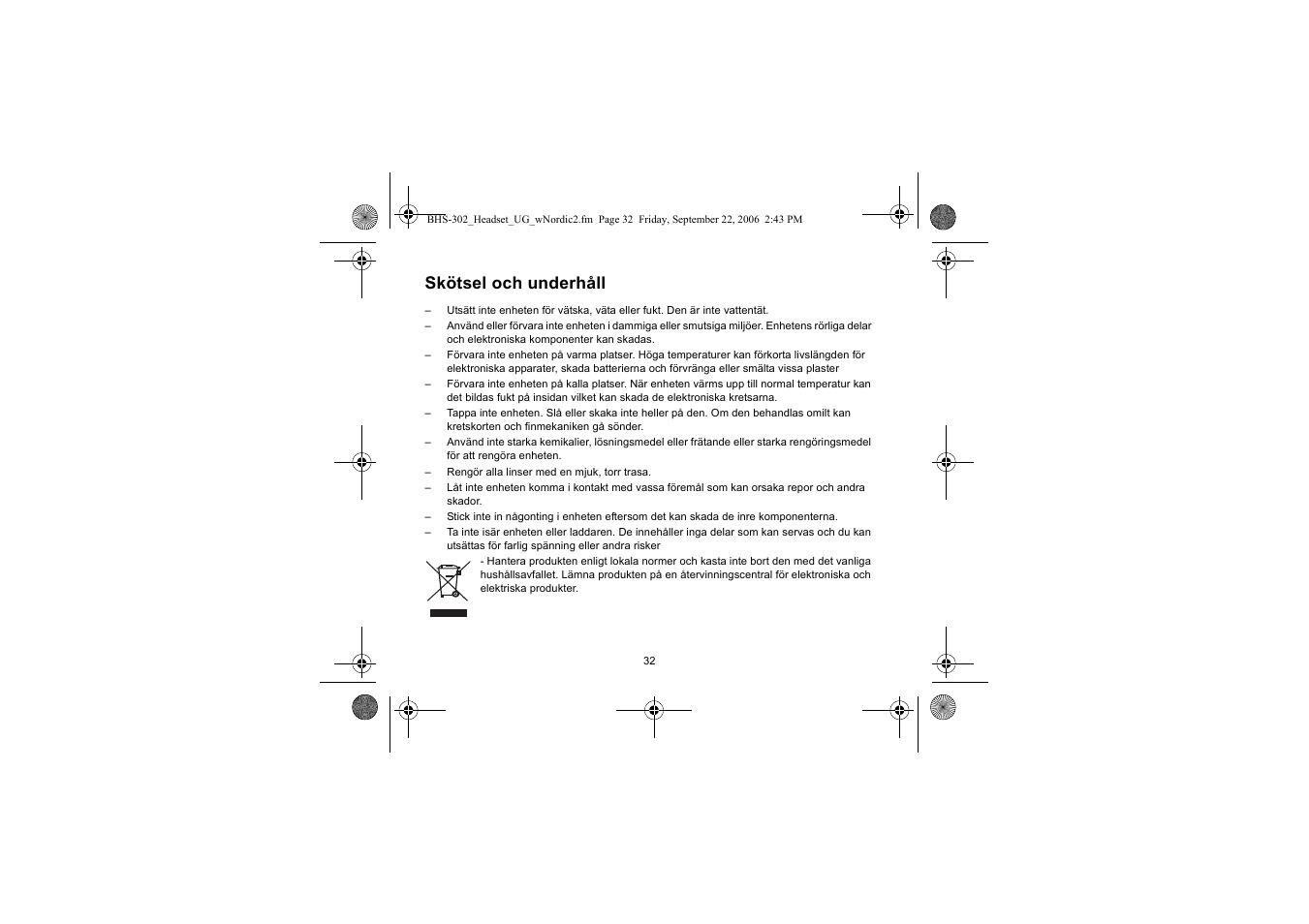 Skötsel och underhåll | Iqua BHS-302 User Manual | Page 32 / 148