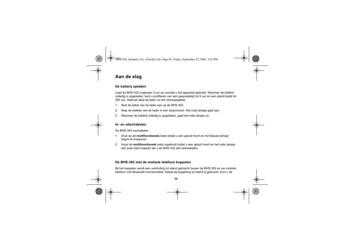 Aan de slag | Iqua BHS-302 User Manual | Page 66 / 148