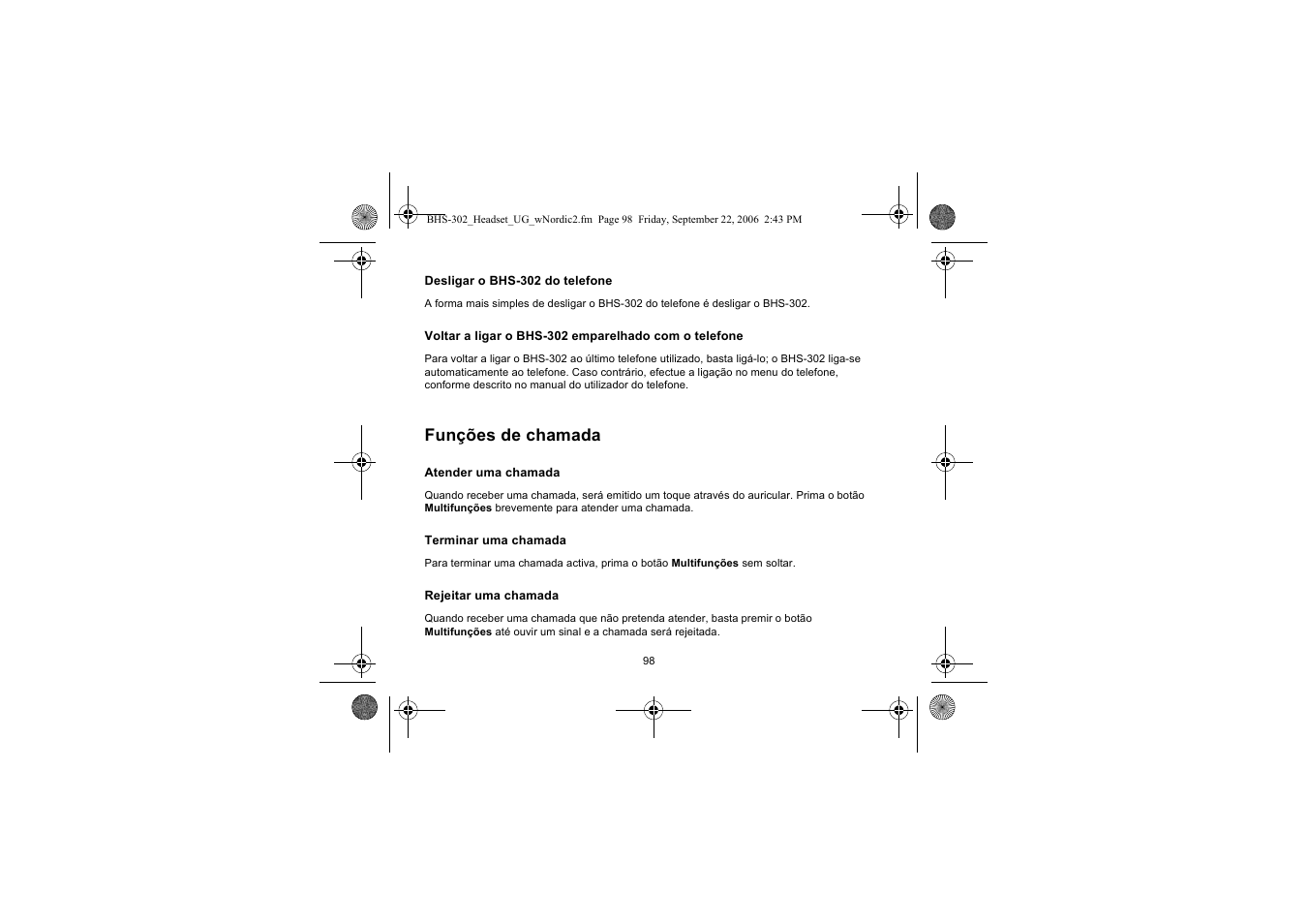 Funções de chamada | Iqua BHS-302 User Manual | Page 98 / 148