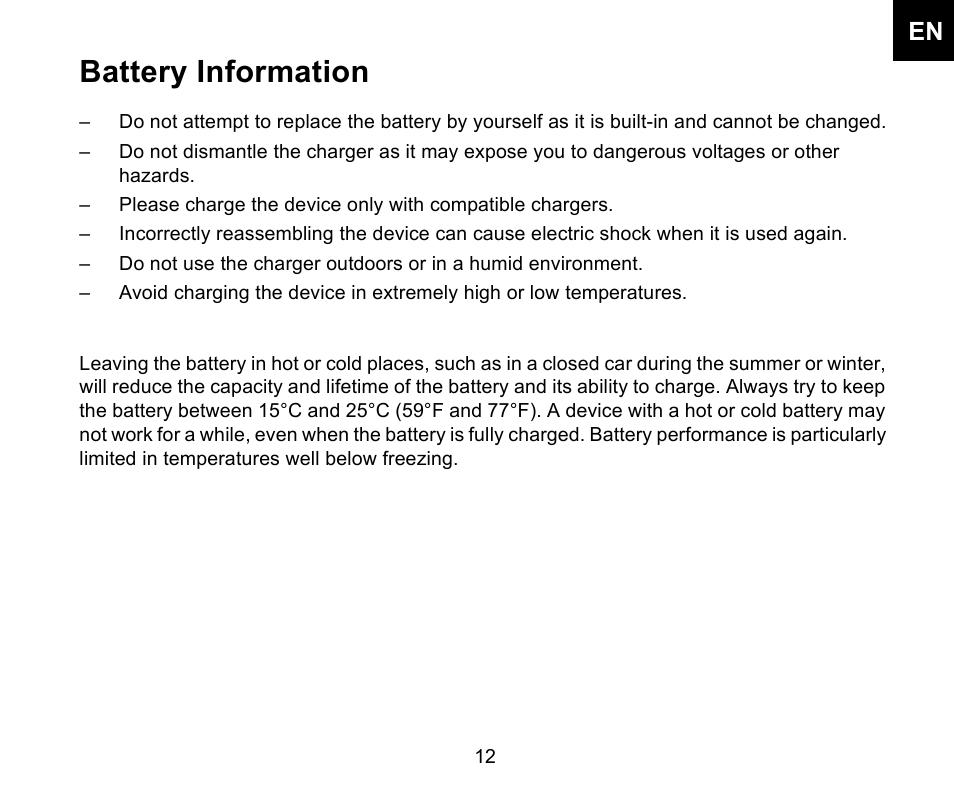 Battery information | Iqua Snake Bluetooth Headrest Handsfree User Manual | Page 13 / 18