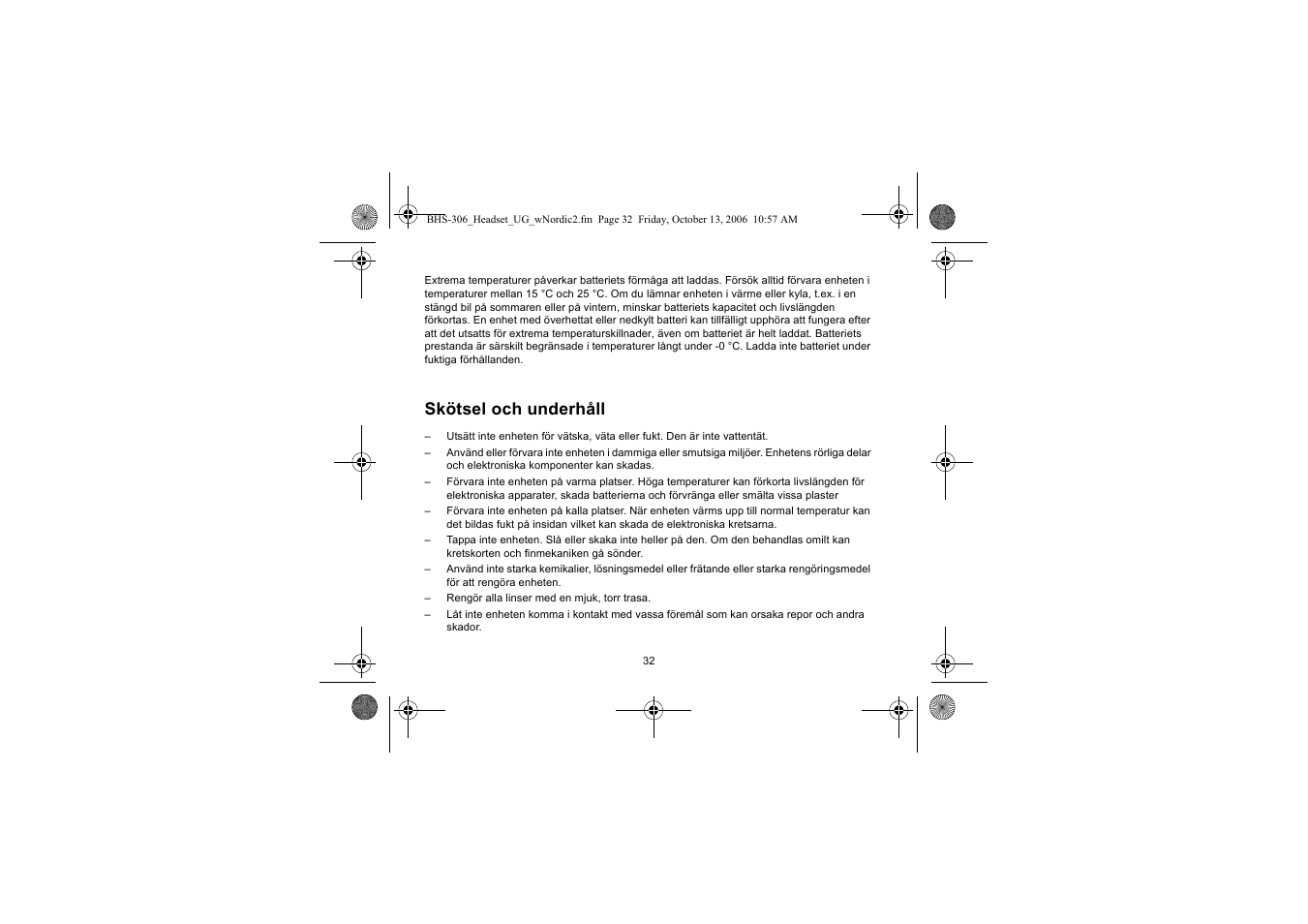 Skötsel och underhåll | Iqua BHS-306 User Manual | Page 32 / 148