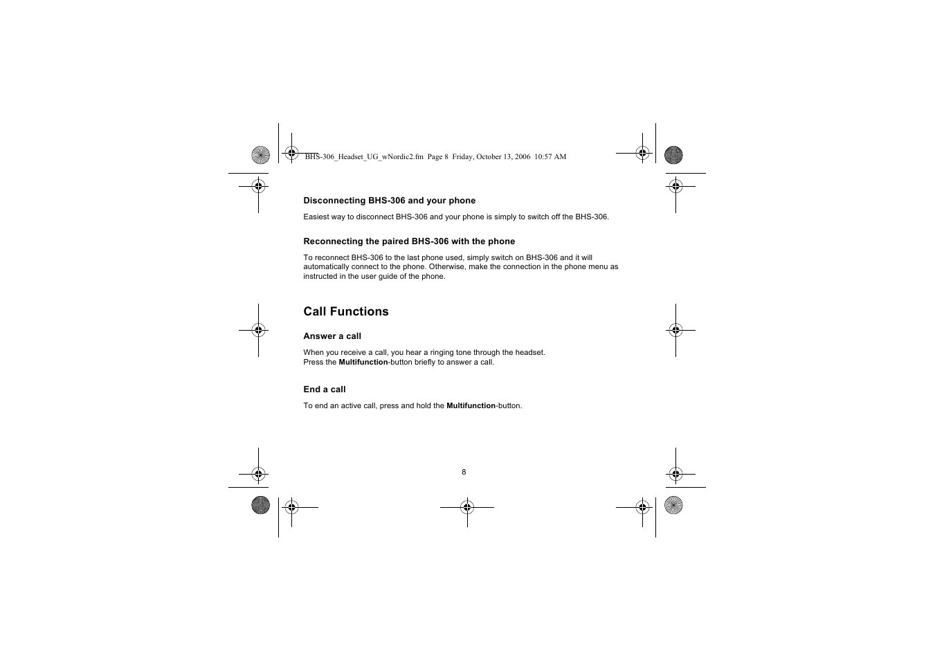 Call functions | Iqua BHS-306 User Manual | Page 8 / 148
