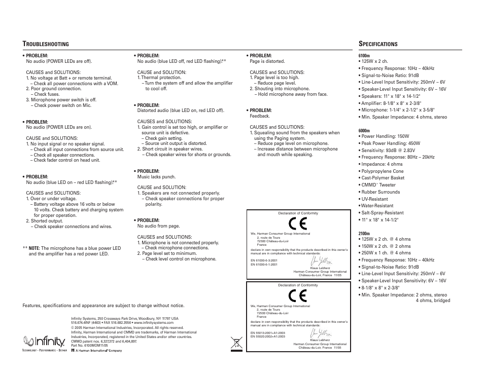 Infinity 6100M User Manual | Page 8 / 8