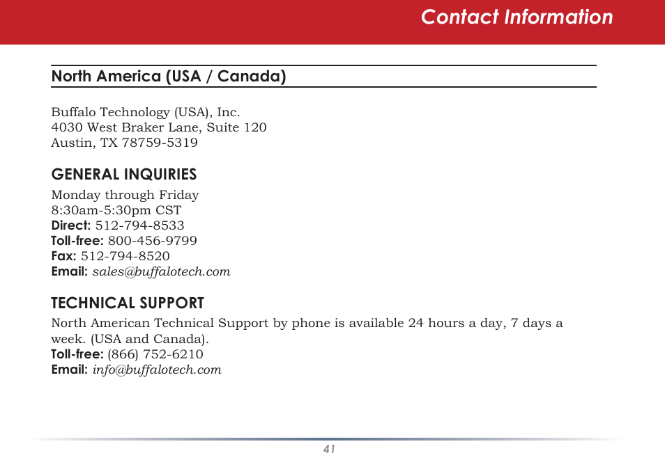 Contact information | Infinity Wireless USB Adapter WLI-U2-G300N User Manual | Page 41 / 43