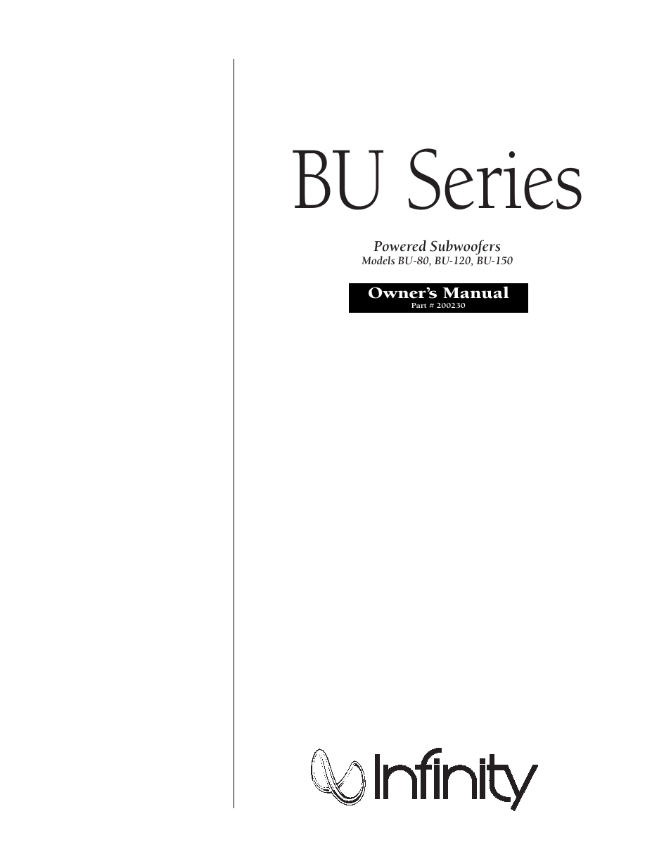 Infinity BU-80 User Manual | 16 pages