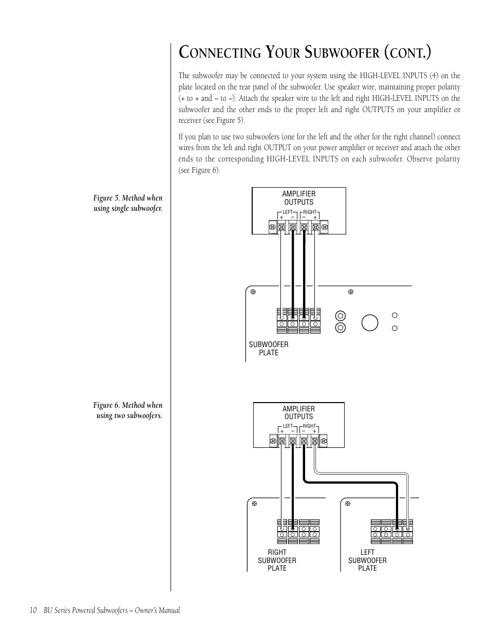 Onnecting, Ubwoofer, Cont | Infinity BU-80 User Manual | Page 10 / 16