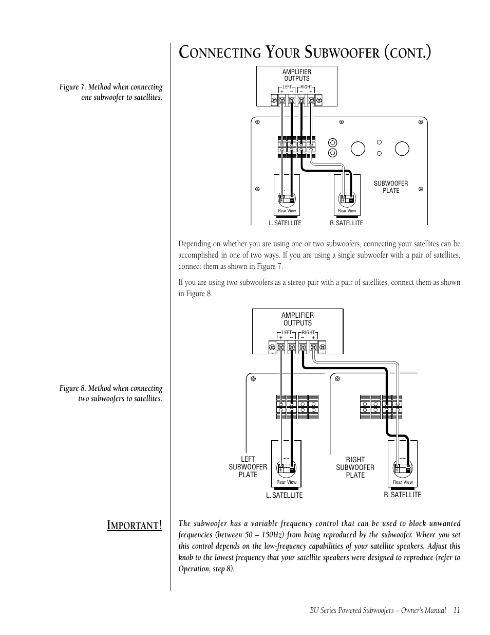 Onnecting, Ubwoofer, Cont | Mportant | Infinity BU-80 User Manual | Page 11 / 16