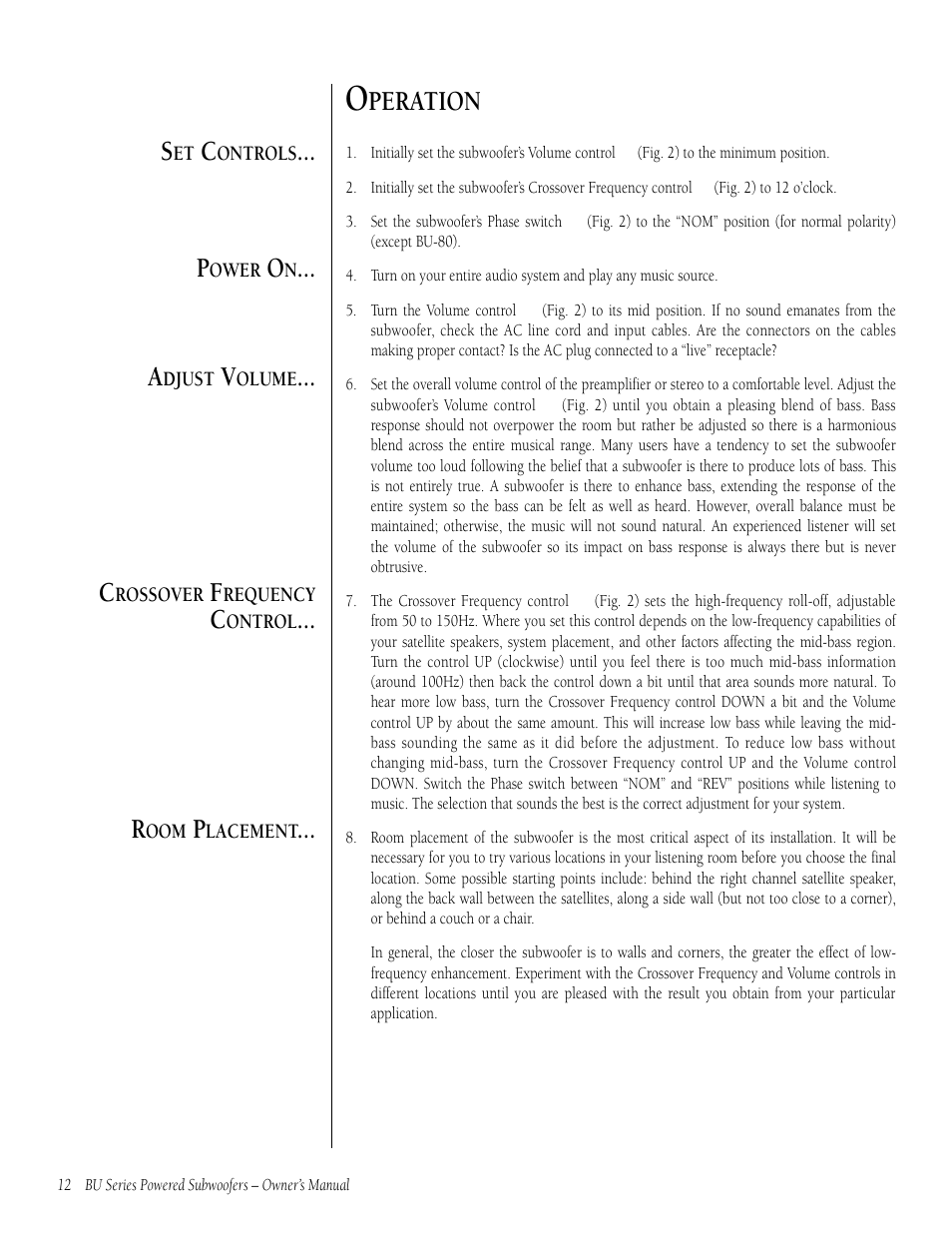 Peration | Infinity BU-80 User Manual | Page 12 / 16