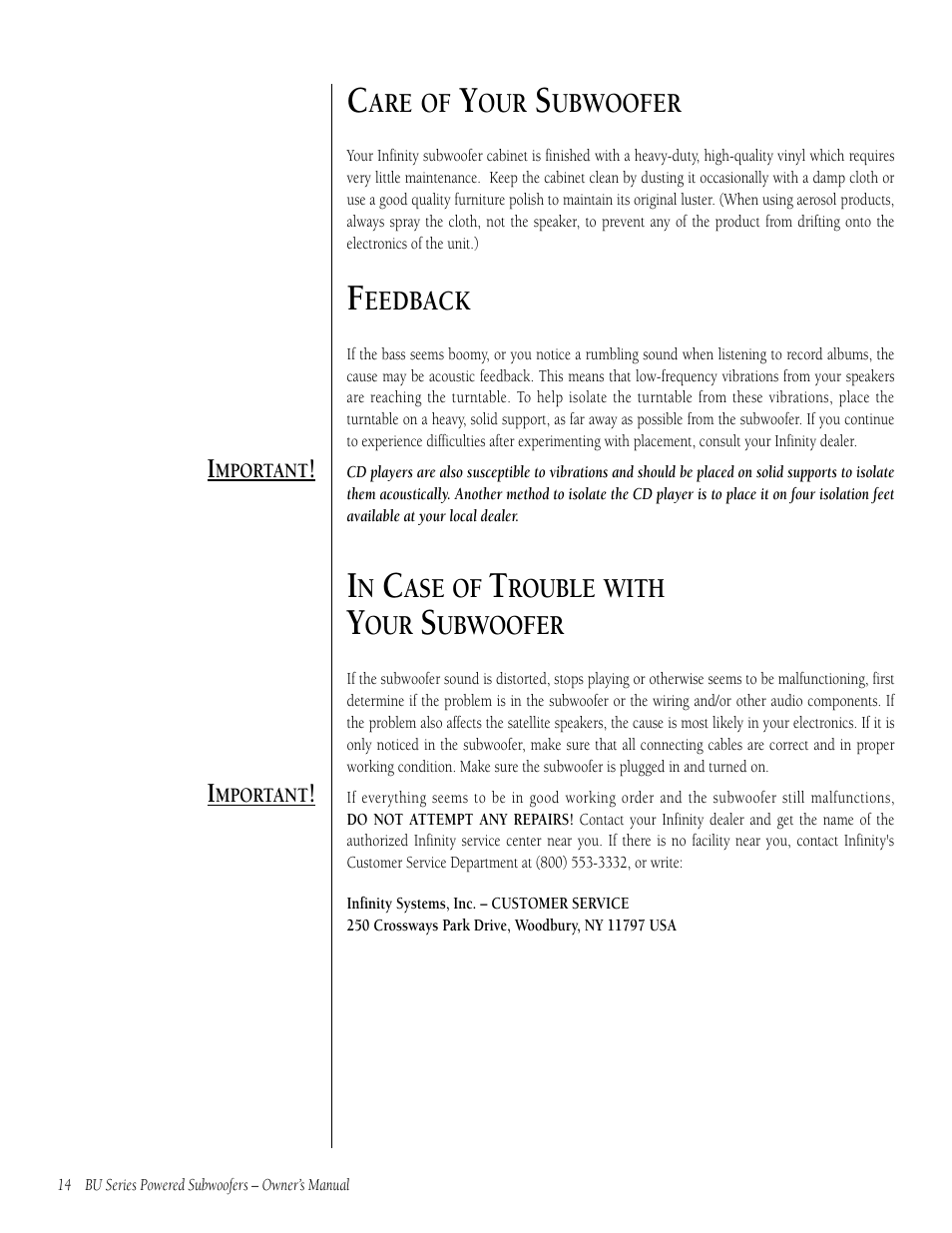 Infinity BU-80 User Manual | Page 14 / 16