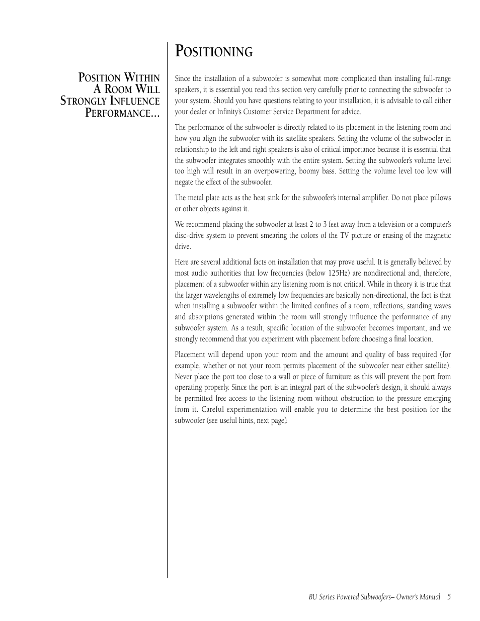 Ositioning | Infinity BU-80 User Manual | Page 5 / 16