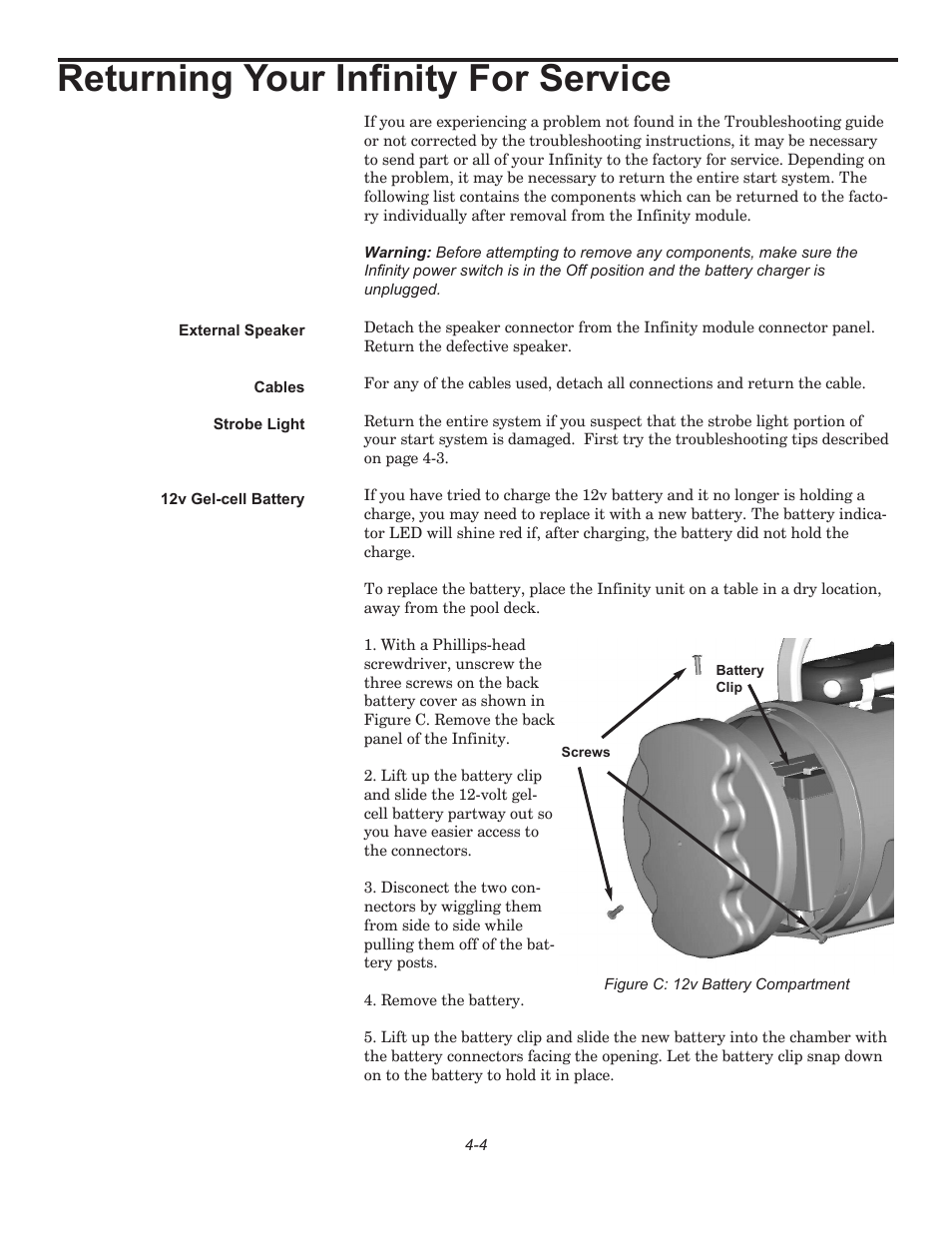 Returning your infinity for service | Infinity F849 User Manual | Page 18 / 20