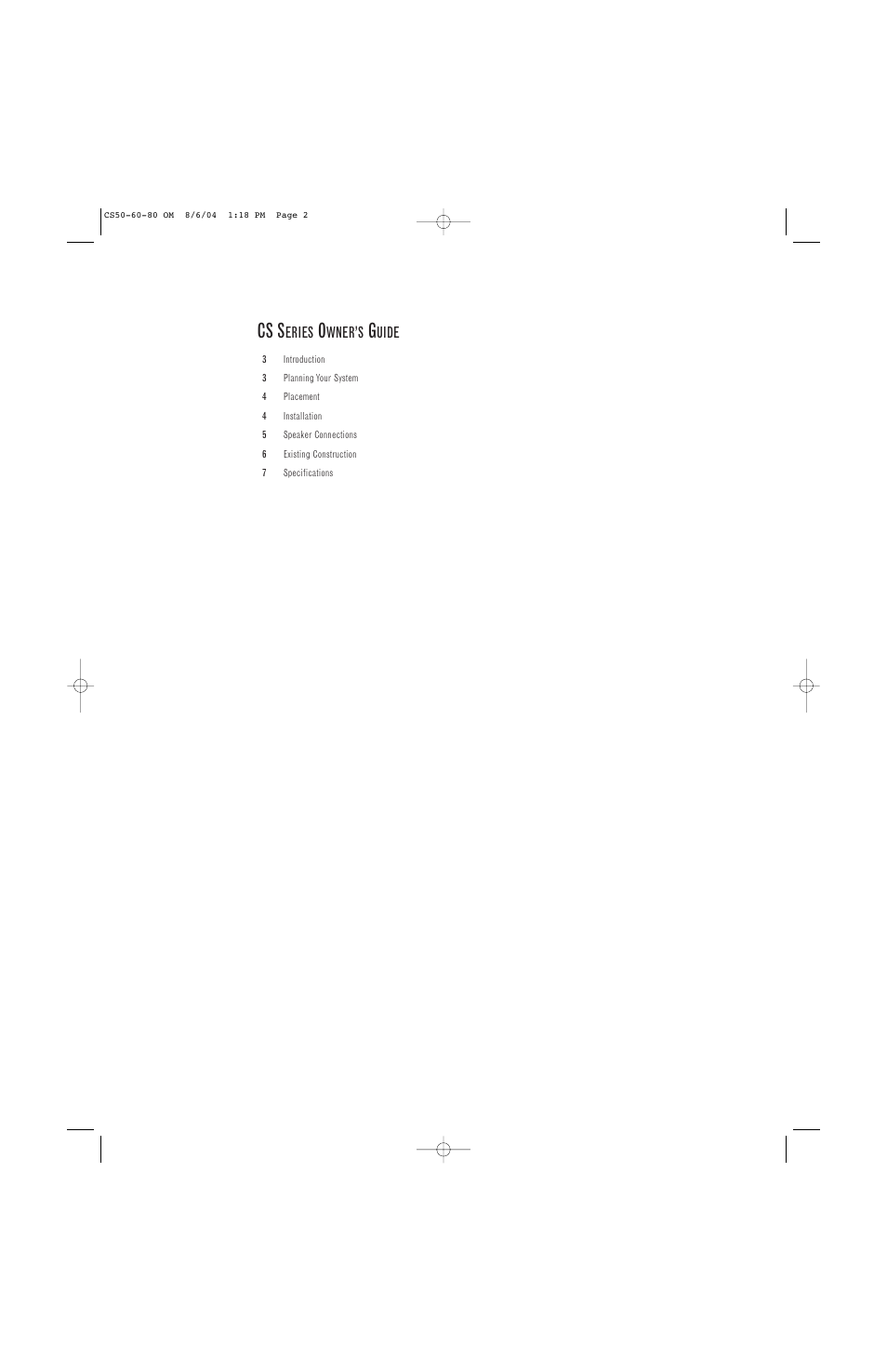 Cs s, Eries, Wner ’s | Uide | Infinity CS80R User Manual | Page 2 / 8