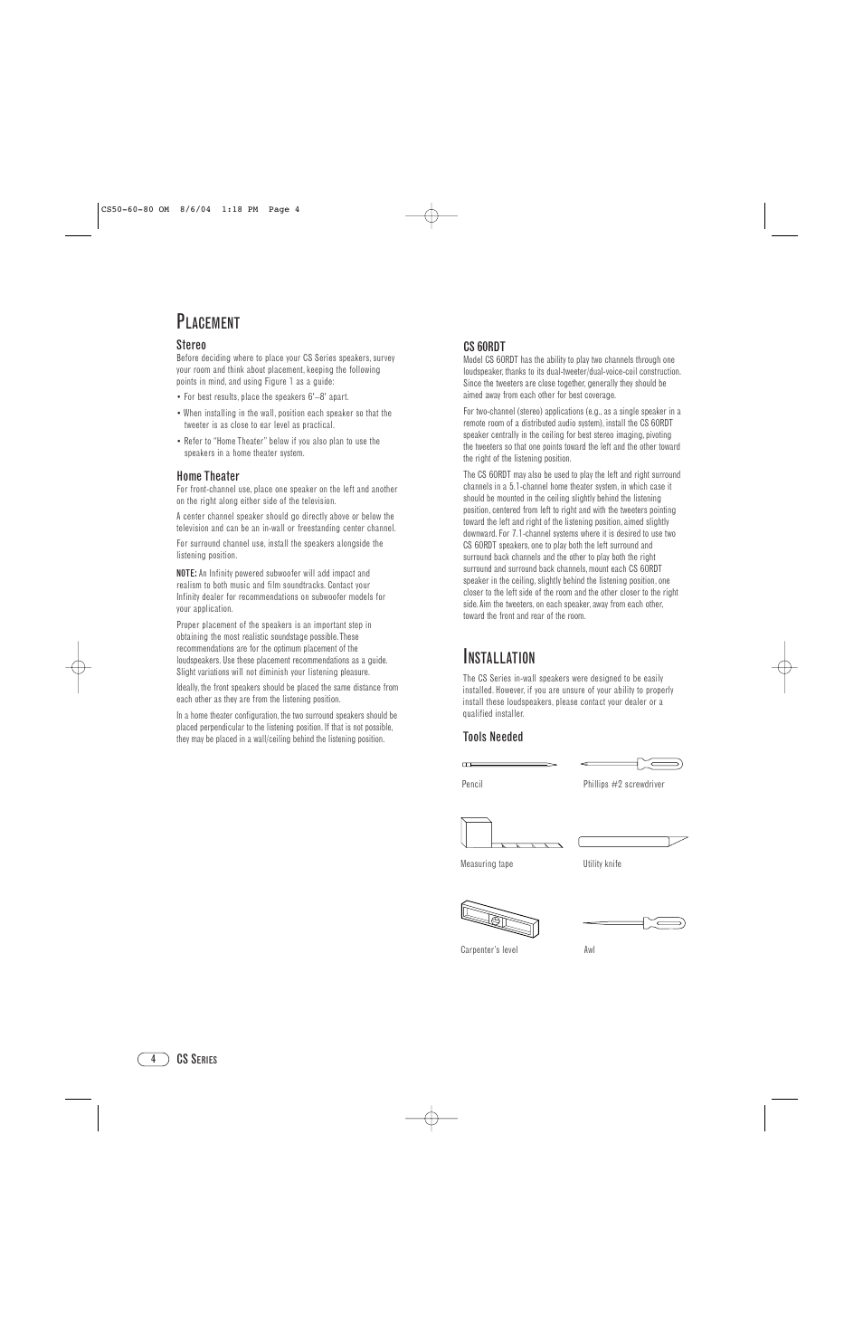 Lacement, Nstallation | Infinity CS80R User Manual | Page 4 / 8