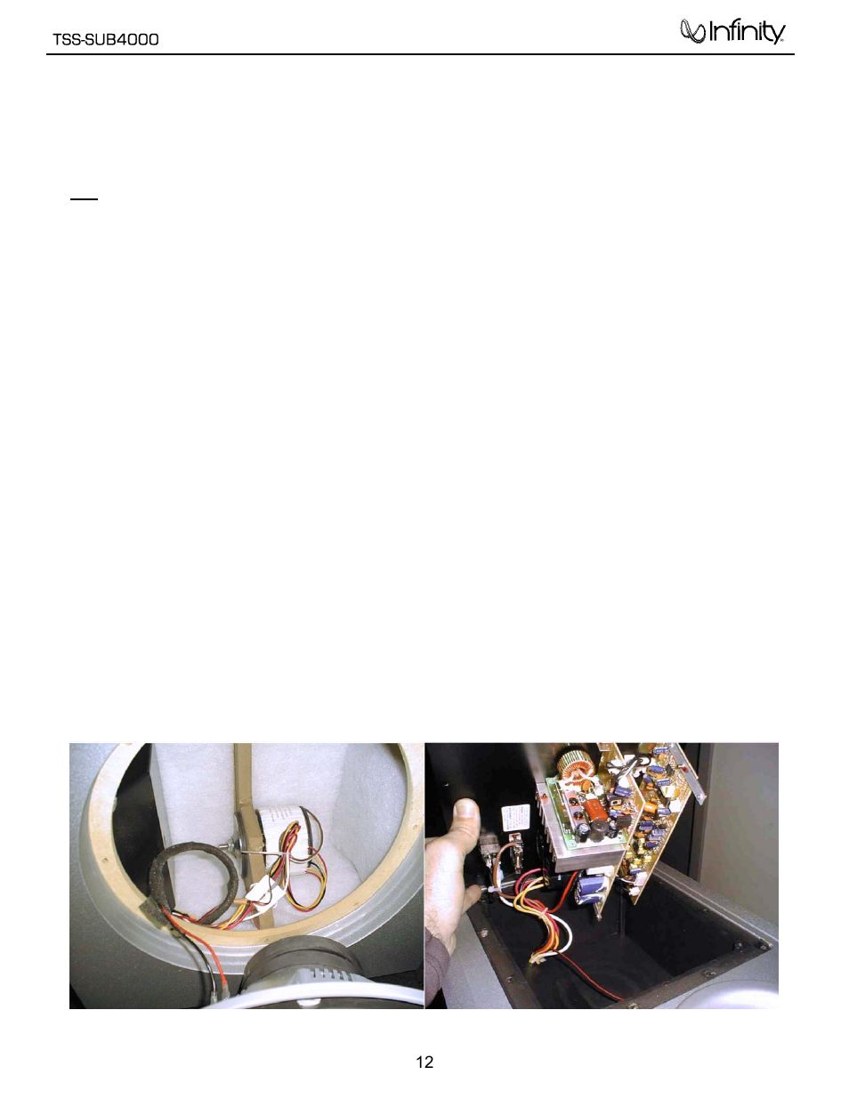 Service note - power transformer…………………….…………12, Notice | Infinity TSS-SUB4000 User Manual | Page 13 / 32