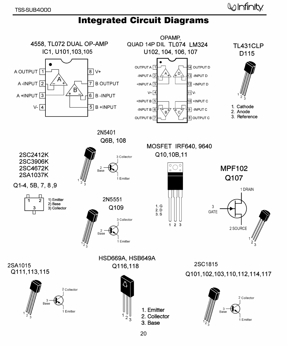 Ic – transistor pinouts | Infinity TSS-SUB4000 User Manual | Page 21 / 32