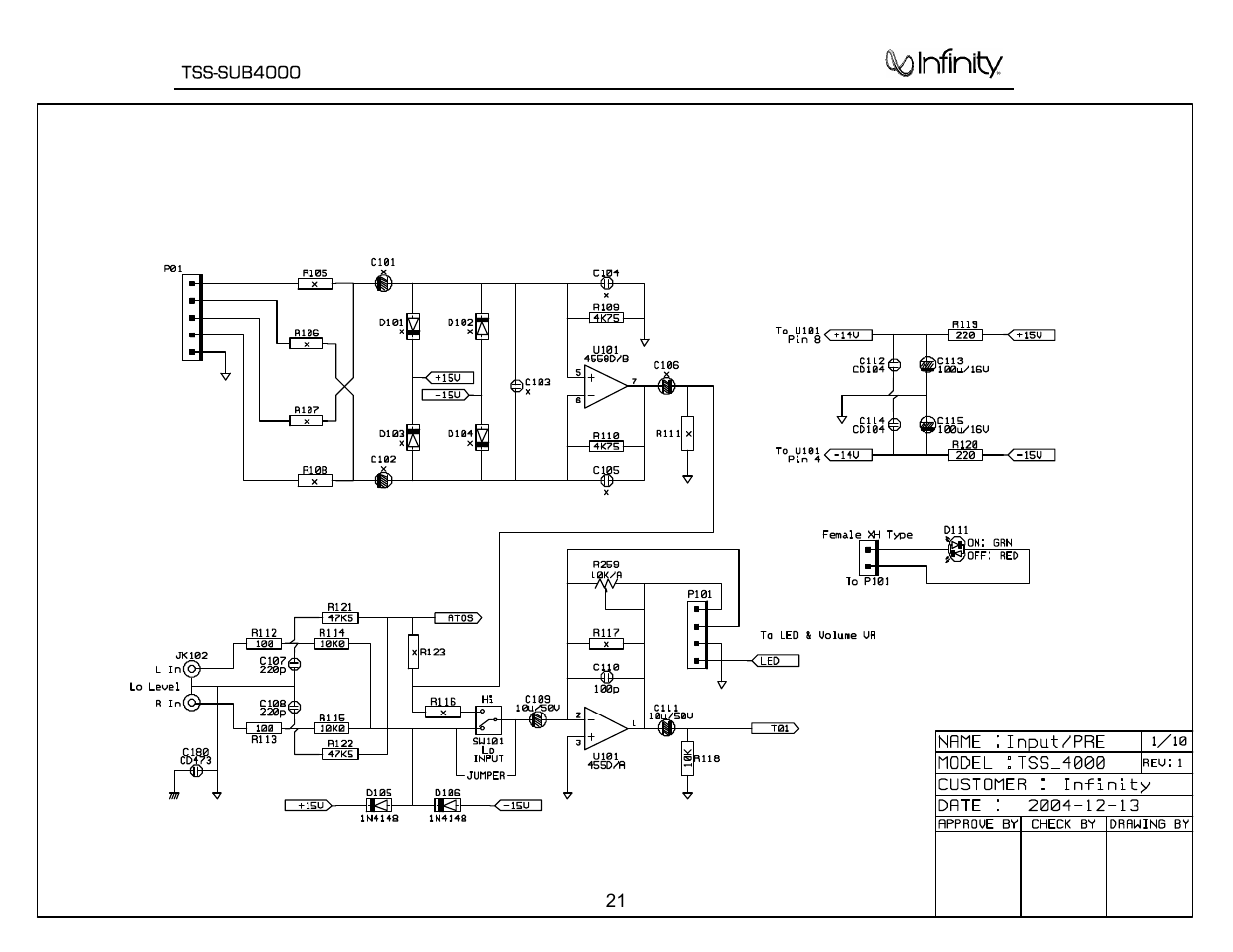 Schematic diagrams (120v) | Infinity TSS-SUB4000 User Manual | Page 22 / 32