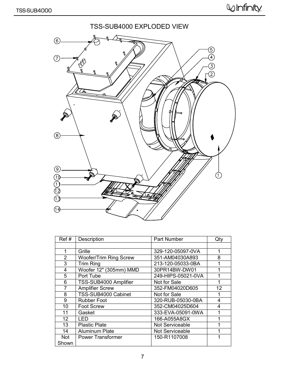 Tss-sub4000 exploded view | Infinity TSS-SUB4000 User Manual | Page 8 / 32