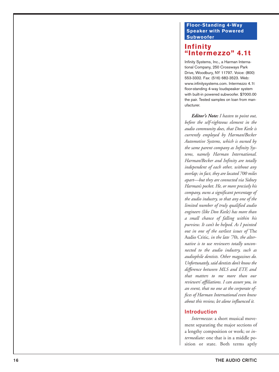 Infinity 4.1t User Manual | 7 pages