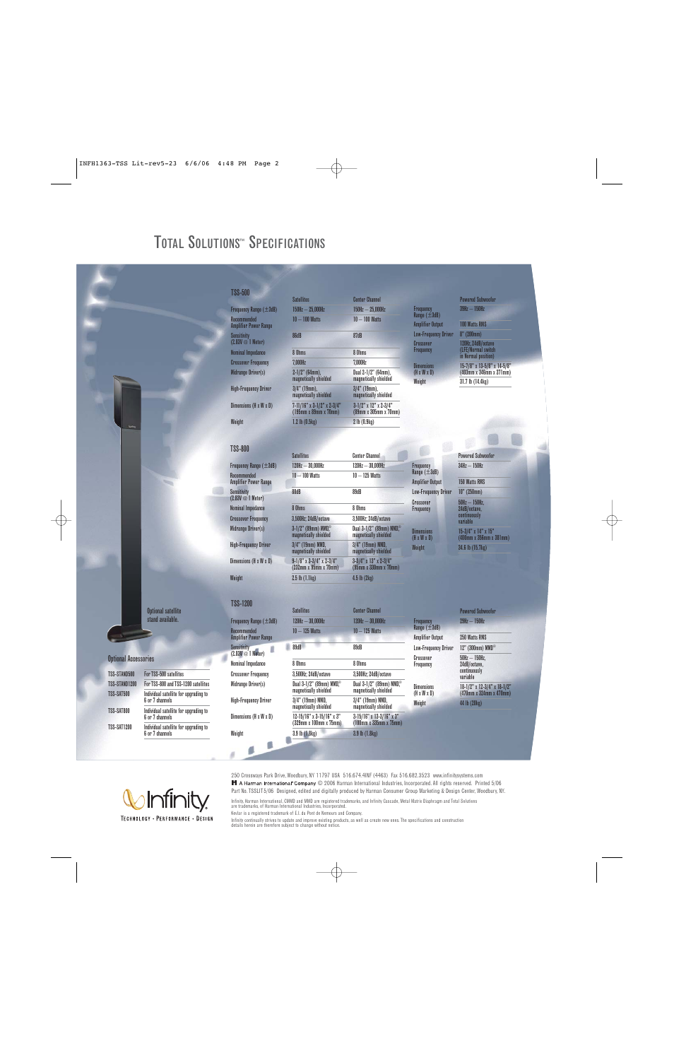 Otal, Olutions, Pecifications | Infinity TSS-500 User Manual | Page 8 / 8