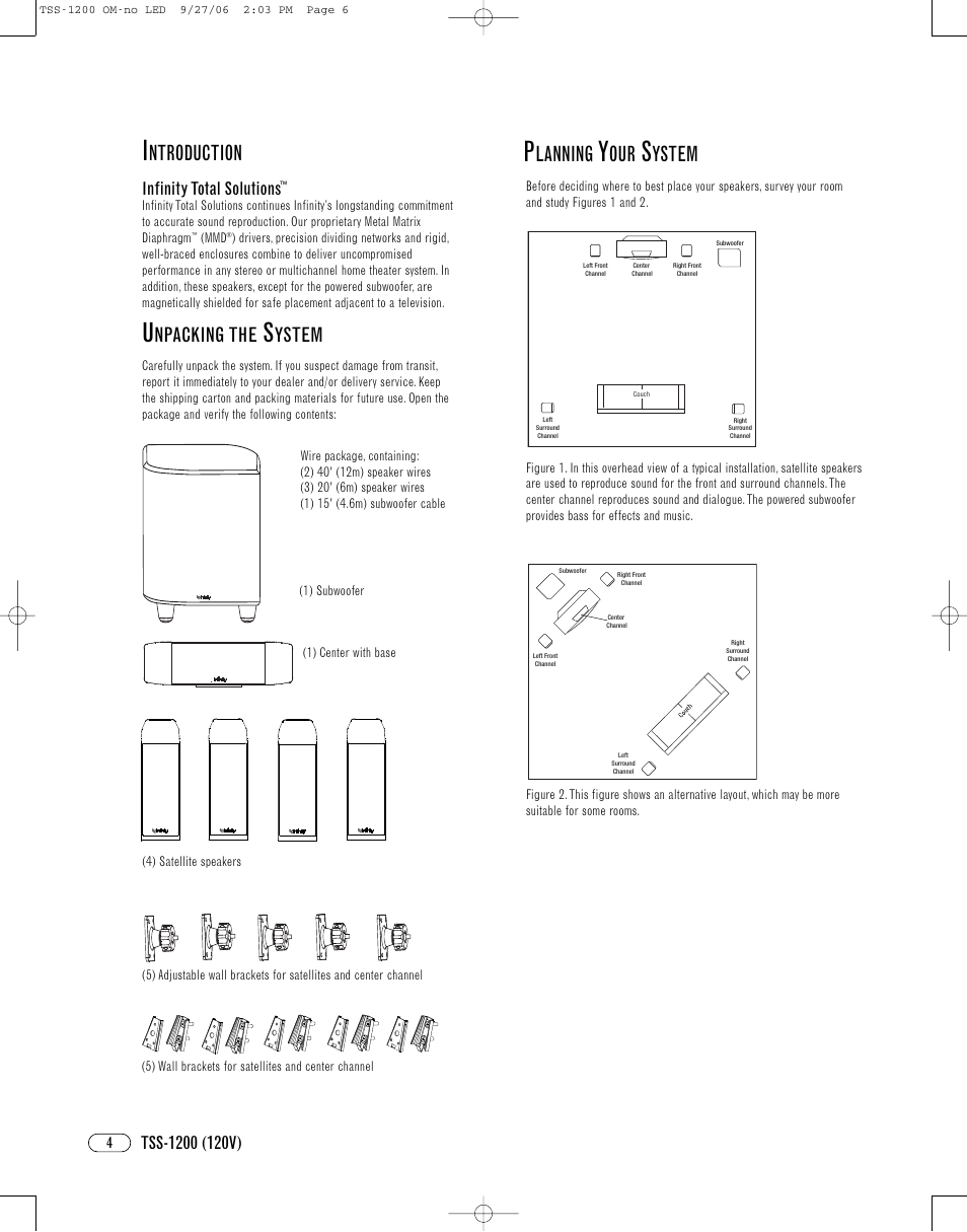 Ntroduction, Lanning, Npacking the | Ystem, Infinity total solutions | Infinity TSS1200 User Manual | Page 4 / 12