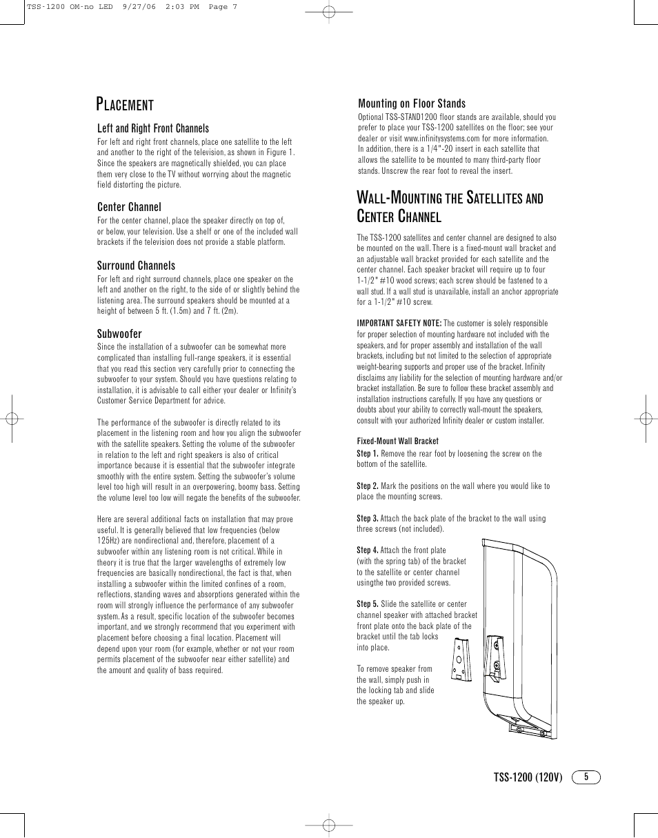 Lacement | Infinity TSS1200 User Manual | Page 5 / 12