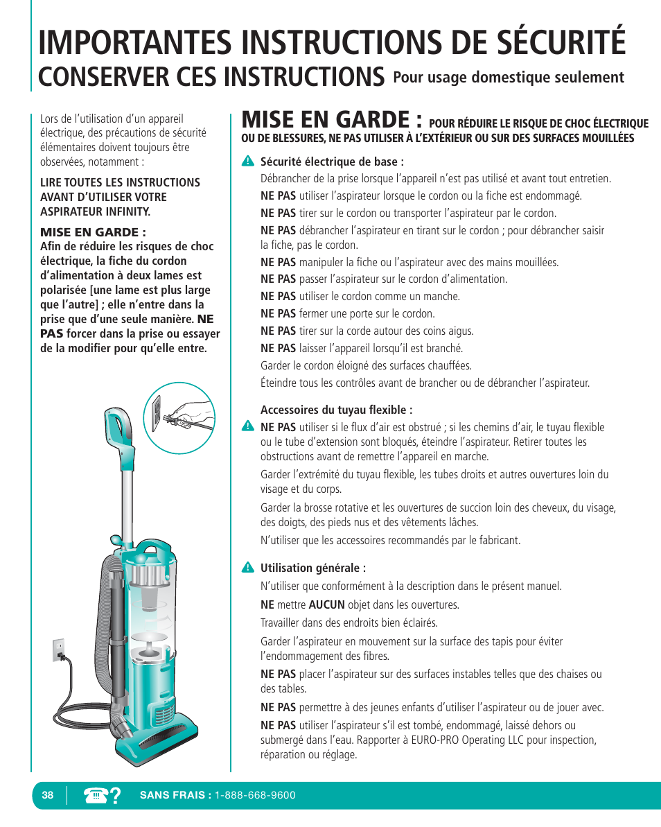 Importantes instructions de sécurité, Conserver ces instructions, Mise en garde | Infinity NV22T User Manual | Page 37 / 53