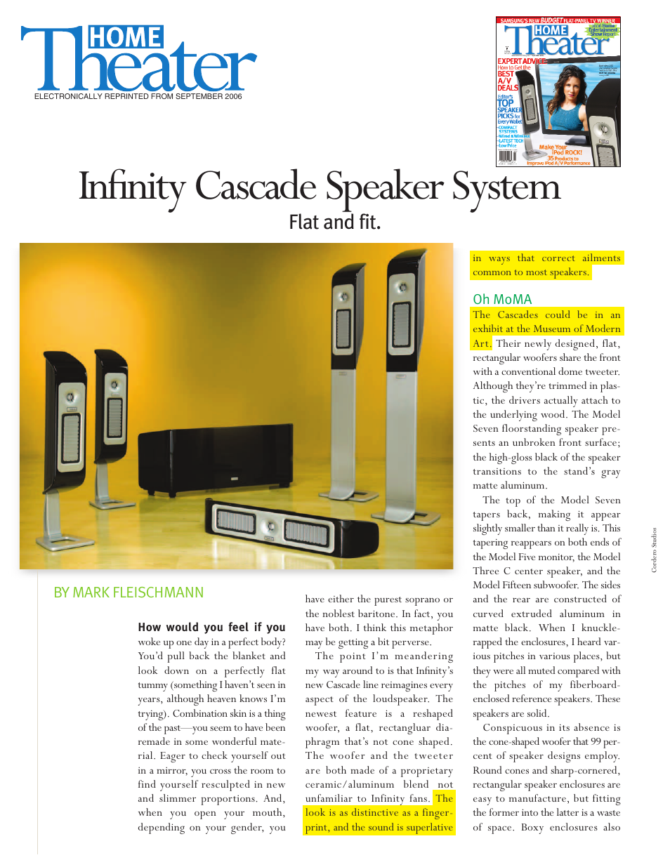 Infinity Cascade Speaker System User Manual | 4 pages