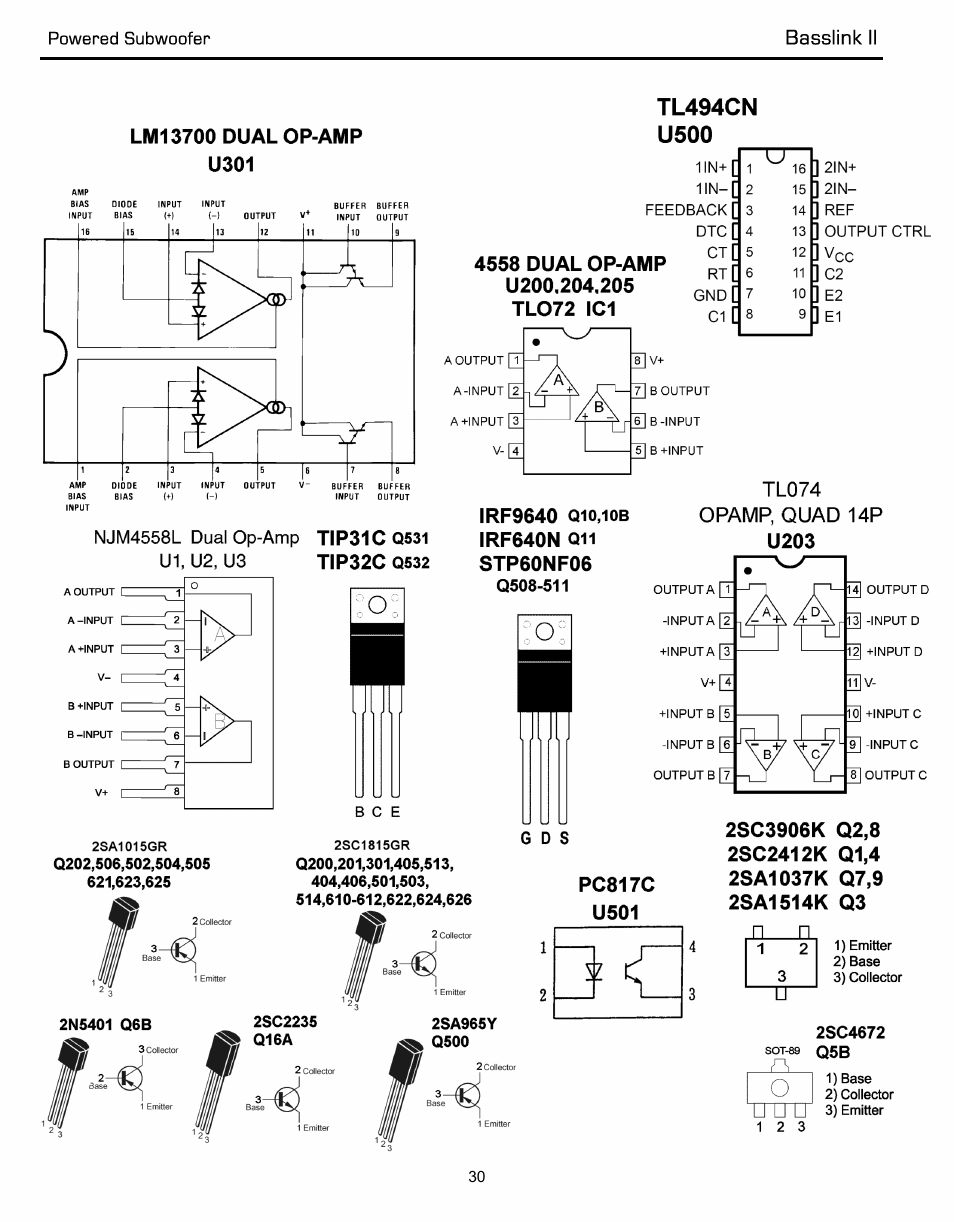 Ic/transistor pinouts | Infinity Powered Subwoofer Basslink II None User Manual | Page 31 / 34