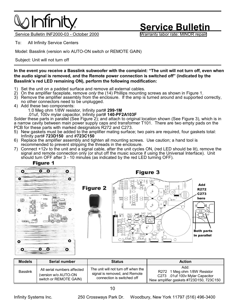 Service bulletin inf2000-03 ………………………………………10, Service bulletin | Infinity Bass Link User Manual | Page 11 / 56