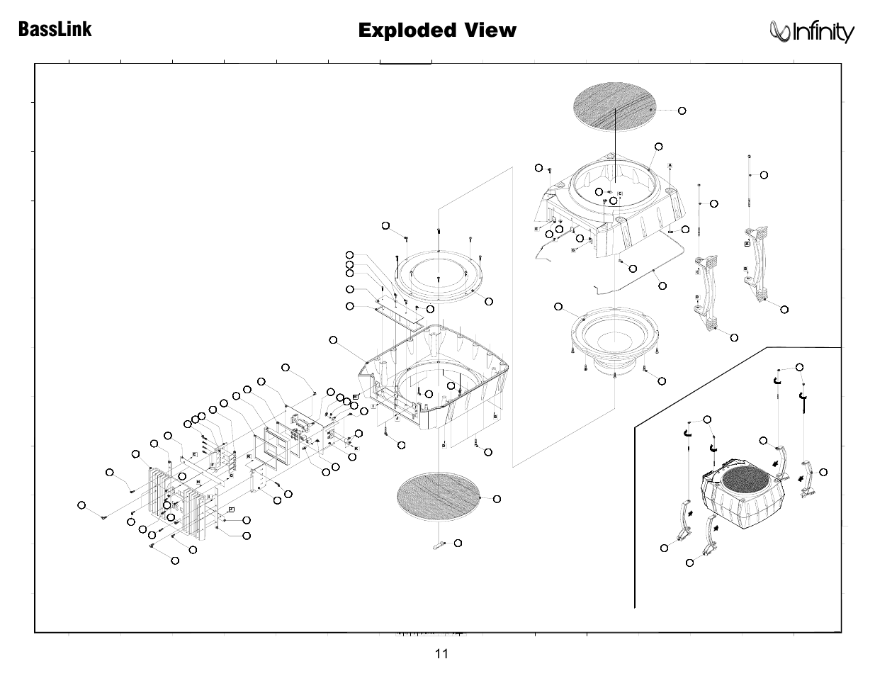 Exploded view …………………………………………….…..………11, Basslink, Exploded view | Infinity Bass Link User Manual | Page 12 / 56