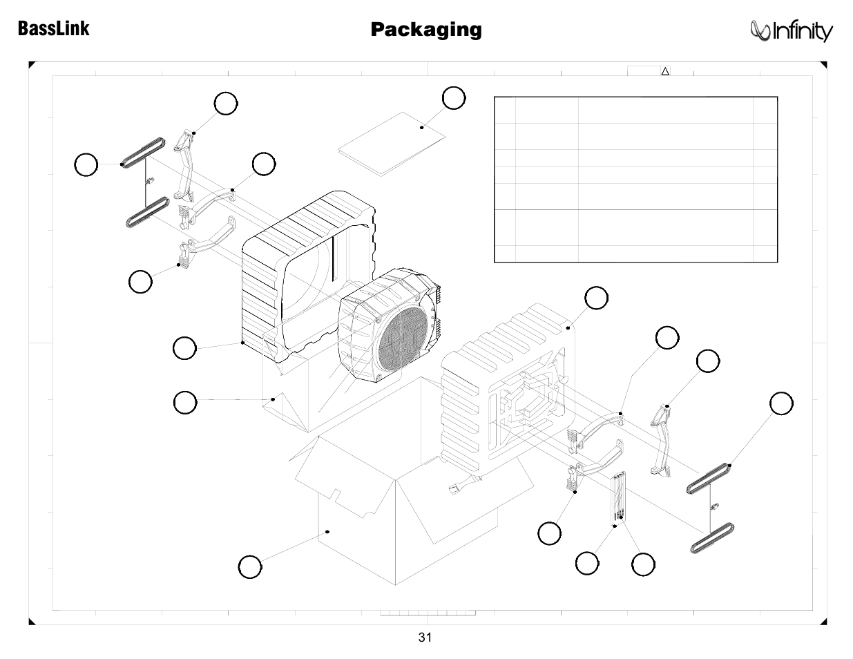 Packaging …………………………………………………………….…31, Basslink | Infinity Bass Link User Manual | Page 32 / 56