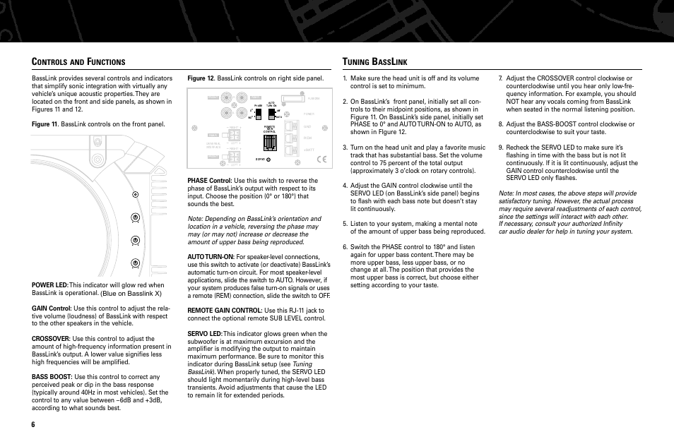 Tuning basslink…………………………………………………….…6, Ontrols and, Unctions | Uning | Infinity Bass Link User Manual | Page 7 / 56