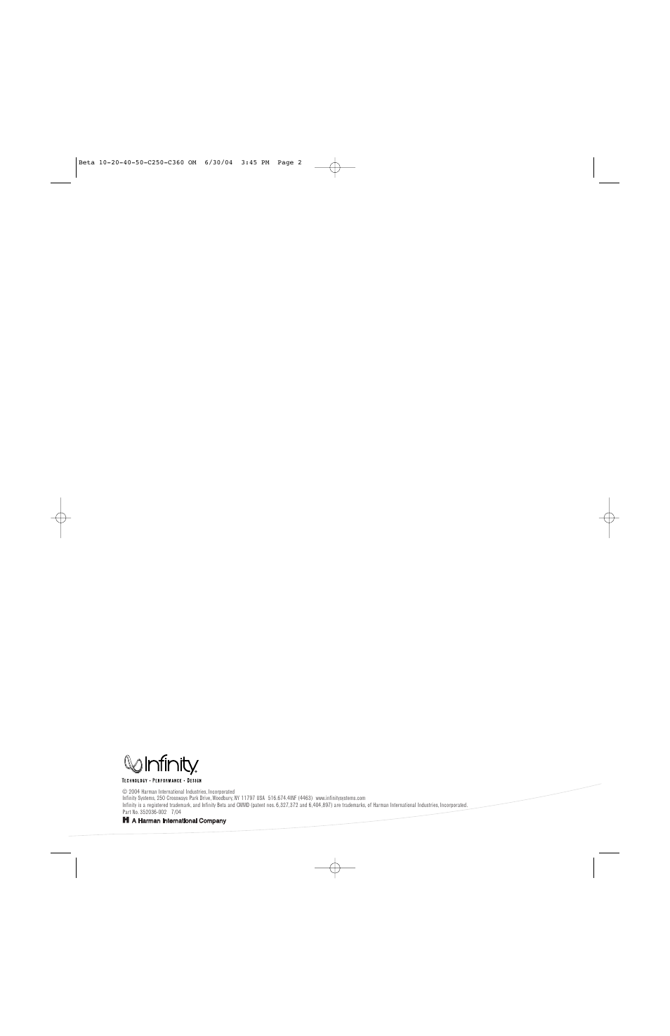 Infinity Beta 50 User Manual | Page 8 / 8