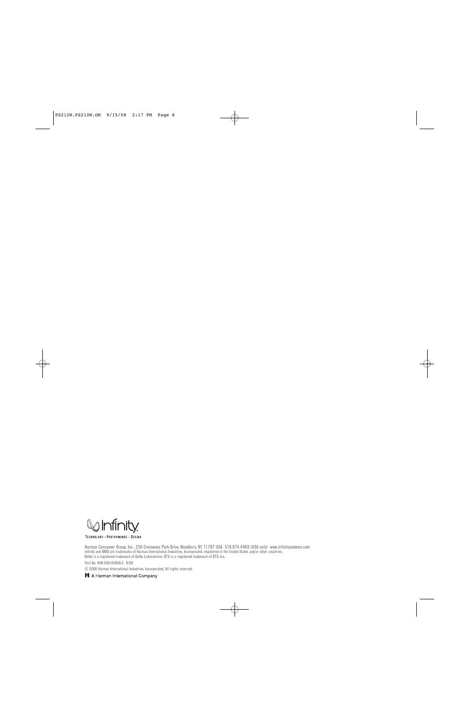 Infinity PS212W User Manual | Page 8 / 8